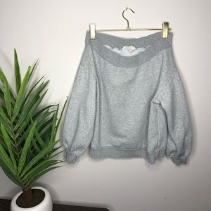 Gray Off the Shoulder Sweatshirt with puffed wrist